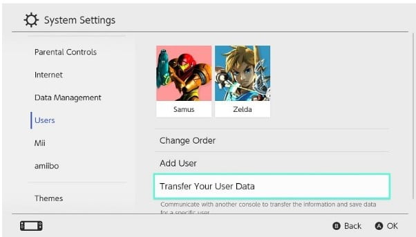 Ở ngoài trang chủ, chọn vào System Settings > Users > Transfer Your User Data.