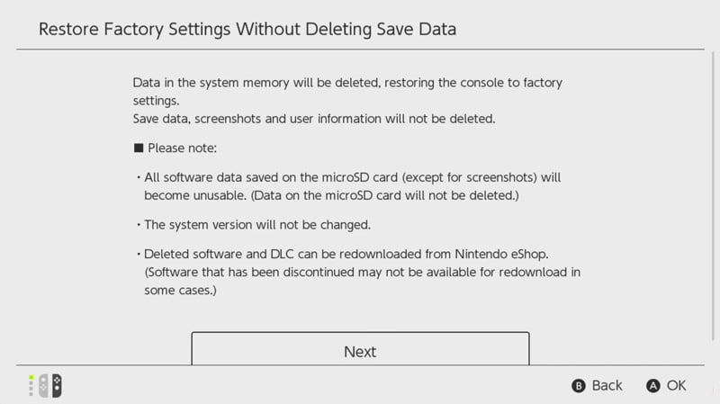 Cách khôi phục cài đặt gốc trên Nintendo Switch mà không mất Save data