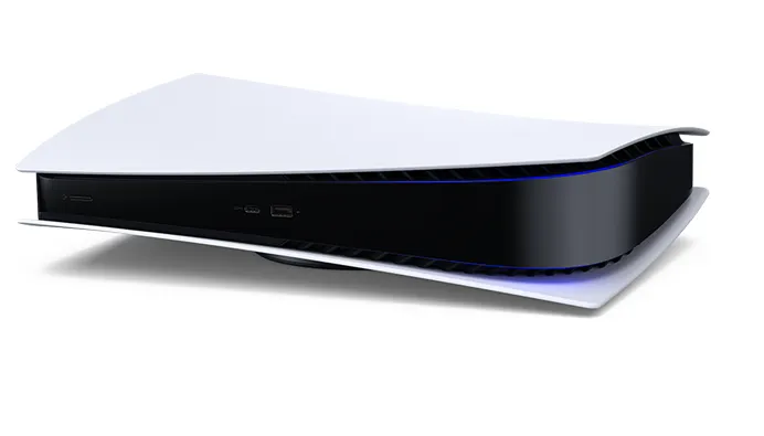 playstation 5 console side view with controller