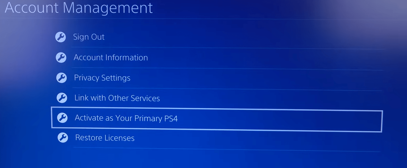 Chọn “Account Management”, sau đó vào phần “Activate as Your Primary PS4”
