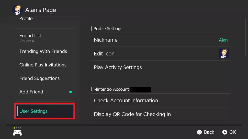 Lựa chọn User settings