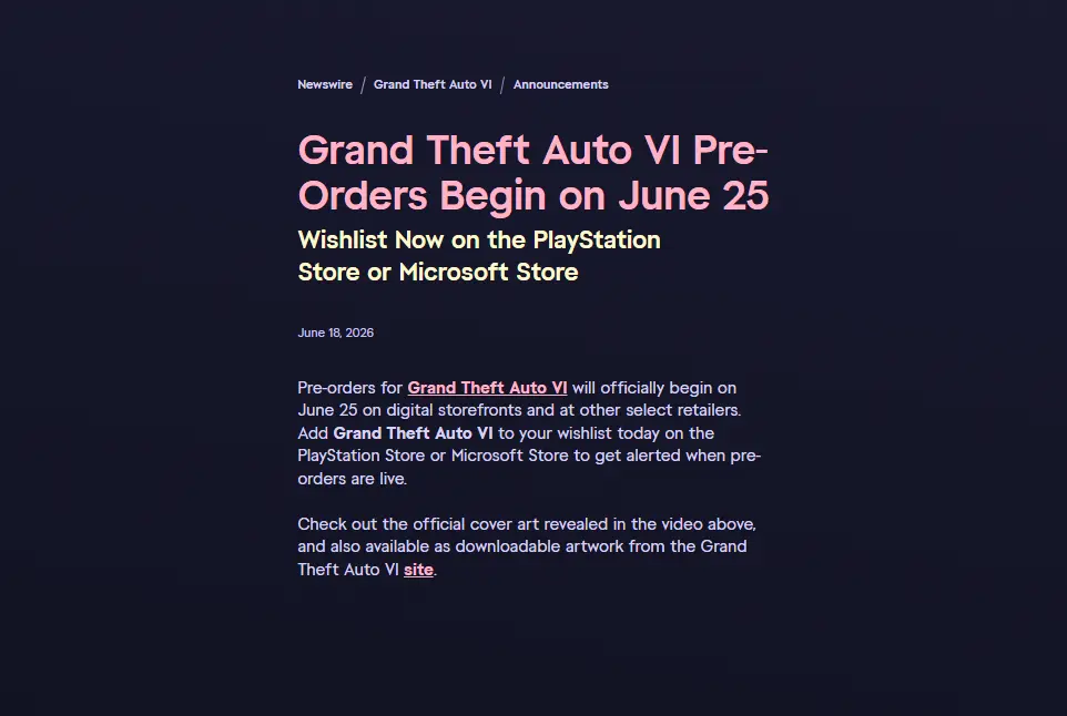 Grand Theft Auto VI Pre-Orders