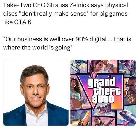 Giám đốc Take-Two khẳng định đĩa game vật lý không còn ý nghĩa Giám đốc Take-Two khẳng định đĩa game vật lý không còn ý nghĩa